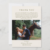 Klassieke Crème Olijfgroen Fotocollage Wedding Bedankkaart (Voorkant)