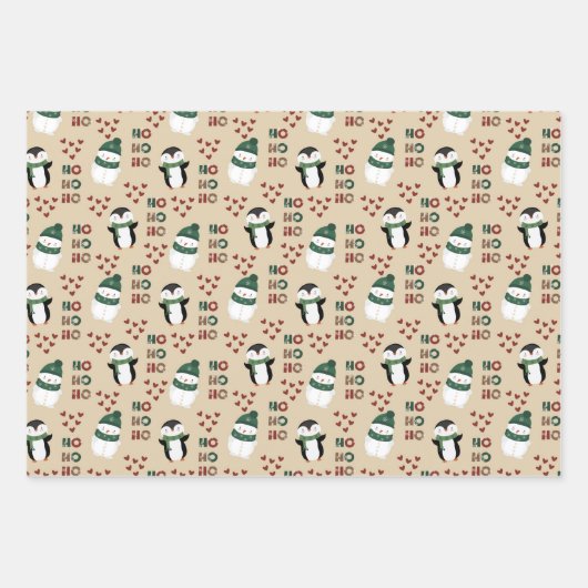 Klassieke Crème Rood & Groen Kerst Cuties Inpakpapier Vel (Voorkant 2)