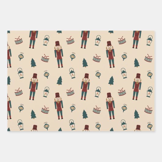 Klassieke Crème Rood & Groen Kerst Cuties Inpakpapier Vel (Voorkant)