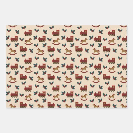 Klassieke Crème Rood & Groen Kerst Cuties Inpakpapier Vel (Voorkant 3)