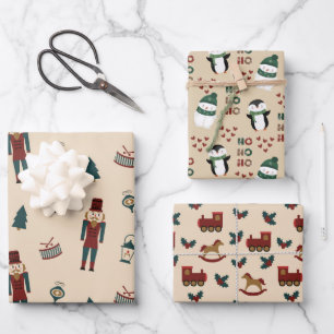 Klassieke Crème Rood & Groen Kerst Cuties Inpakpapier Vel