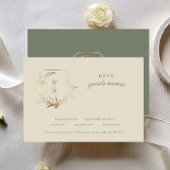 Klassieke Crème & Sage Monogram Gold Crest Bruilof RSVP Kaartje