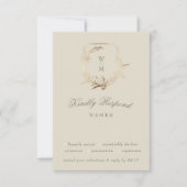 Klassieke Crème & Sage Monogram Goud Botanisch Mot RSVP Kaartje (Voorkant)