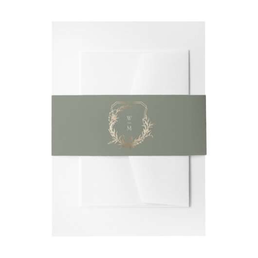 Klassieke Crème & Sage Monogram Gouden Crest Bruil Uitnodigingen Wikkel (Voorkant Voorbeeld)