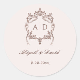 Klassieke  Crest bruiloft monogrammen Ronde Sticker