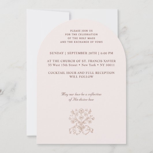 Klassieke  Crest Katholieke bruiloft uitnodiging (Achterkant)