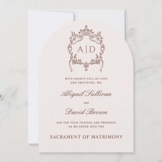 Klassieke  Crest Katholieke bruiloft uitnodiging (Voorkant)