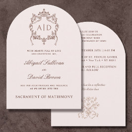 Klassieke  Crest Katholieke bruiloft uitnodiging