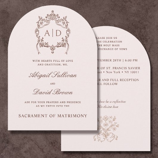 Klassieke  Crest Katholieke bruiloft uitnodiging