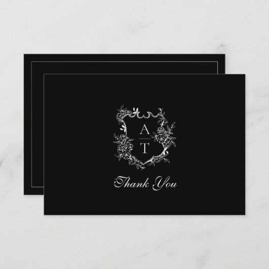 Klassieke Crest Monogram Bruiloft Dank u Kaart (Voorkant / Achterkant)