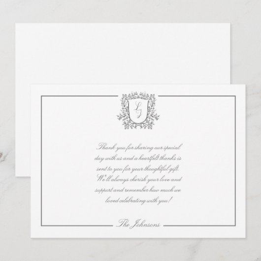 Klassieke Crest Monogram zwart White Hartelijk dan Bedankkaart (Voorkant / Achterkant)