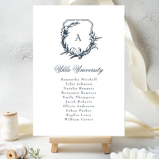 Klassieke Crest Navy Blue Monogram zitgrafiek Kaart