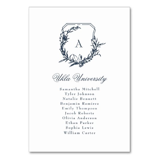 Klassieke Crest Navy Blue Monogram zitgrafiek Kaart (Achterkant)