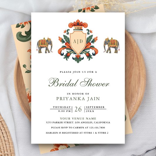Klassieke Crest Royal Elephant Indiase Bruiloft Kaart