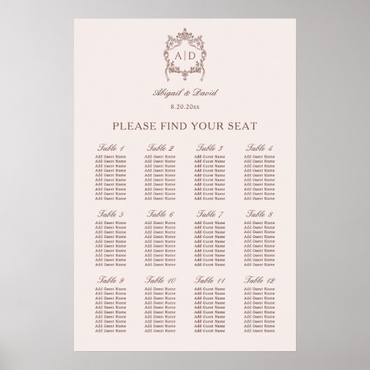 Klassieke Crest Wedding Zitting Grafiek Poster (Voorkant)