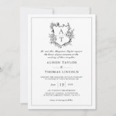 Klassieke Crest Zwart Wit Trouwen QR Code Kaart (Voorkant)