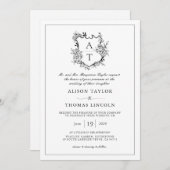 Klassieke Crest Zwart Wit Trouwen QR Code Kaart (Voorkant / Achterkant)