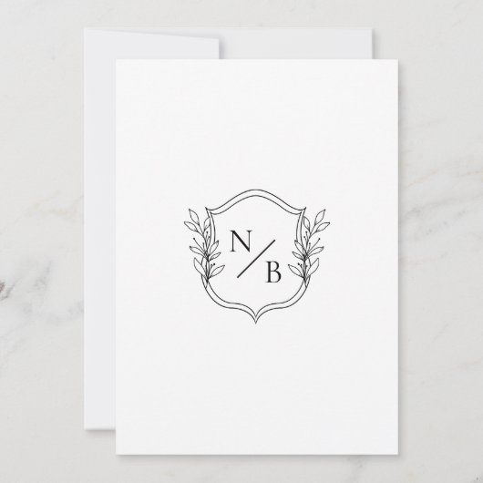 Klassieke Crest Zwart Witte Monogram Bruiloft Kaart (Achterkant)