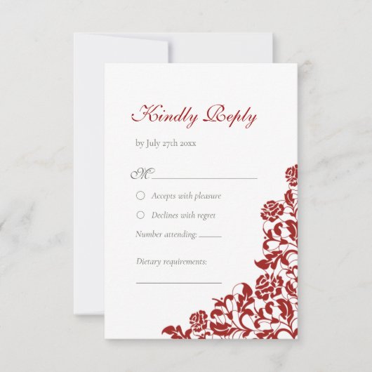 Klassieke Crimson Red Rose Floral Wedding RSVP Kaartje (Voorkant)