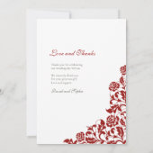 Klassieke Crimson Red Rose Lace Foto Weddenschap Bedankkaart (Achterkant)