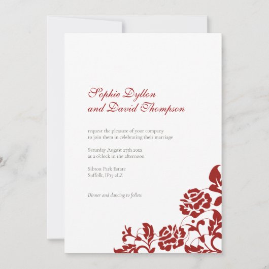 Klassieke Crimson Red Rose Lace Pattern Weddenscha Kaart (Voorkant)