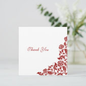 Klassieke Crimson Red Rose Lace Square Weddenschap Bedankkaart (Staand voorkant)