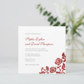 Klassieke Crimson Red Rose Lace Square Weddenschap Kaart (Staand voorkant)