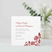 Klassieke Crimson Red Rose Lace Square Weddenschap Kaart (Staand voorkant)