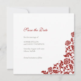 Klassieke Crimson Red Rose Lace Square Weddenschap Save The Date