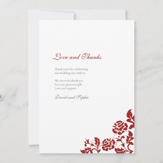 Klassieke Crimson Red Rose Wedding Bedankkaart (Achterkant)