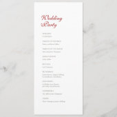 Klassieke Crimson Red Rose Wedding Programmakaart (Achterkant)