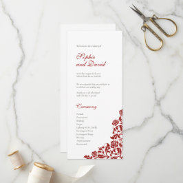 Klassieke Crimson Red Rose Wedding Programmakaart