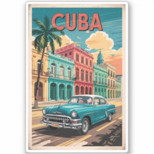 Klassieke Cubaanse Auto Illustratie Reis Kunst Vin Sticker