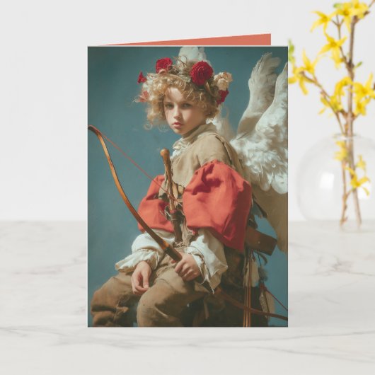 Klassieke Cupid Engel Kaart (Gele Bloem)