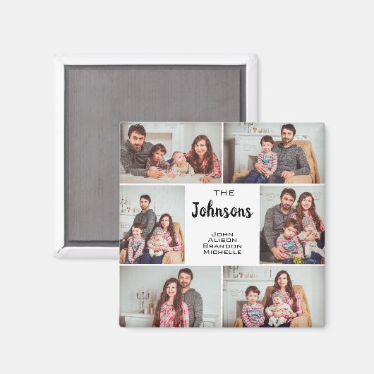Klassieke Custom 6 Familie Fotocollage Keepsake Magneet (Voorkant / Achterkant)