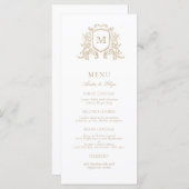 Klassieke Custom Floral Crest Monogram Huwelijk Menu (Voorkant / Achterkant)