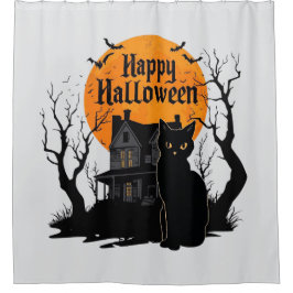 Klassieke Cute Kat Vleermuis Gelukkig Halloween  Douchegordijn