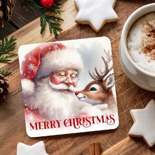Klassieke Cute Kerstman Rudolph Kerst Onderzetters