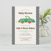 Klassieke Cute Little Car Racer Baby Shower Kaart (Staand voorkant)