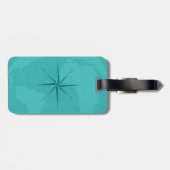 Klassieke cyaan Wereldkaart met compass-Roos Bagagelabel (Achterkant horizontaal)
