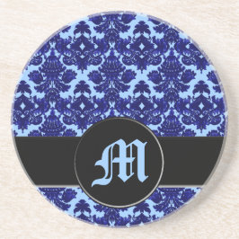 Klassieke Damask Blue (Monogram) Zandsteen Onderzetter