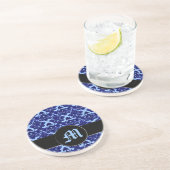 Klassieke Damask Blue (Monogram) Zandsteen Onderzetter (Zijkant)