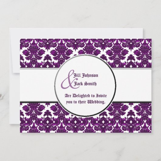 Klassieke Damask Paars (bruiloft) Kaart (Voorkant)
