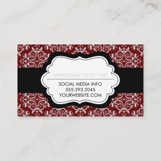 Klassieke Damask Pattern (rood) Benoeming Afsprakenkaartje (Achterkant)