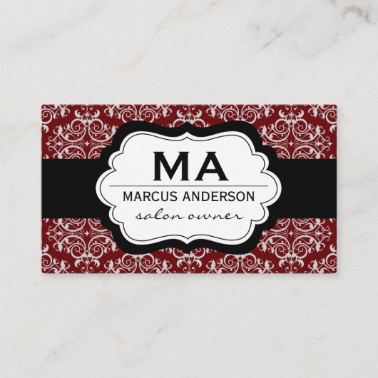 Klassieke Damask Pattern (rood) Benoeming Afsprakenkaartje (Voorkant)