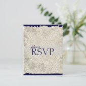 Klassieke Damask RSVP-kaarten, Navy Blue RSVP Kaartje (Staand voorkant)