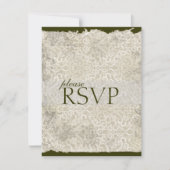 Klassieke Damask RSVP-kaarten, olijven RSVP Kaartje (Voorkant)