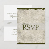 Klassieke Damask RSVP-kaarten, olijven RSVP Kaartje (Voorkant / Achterkant)