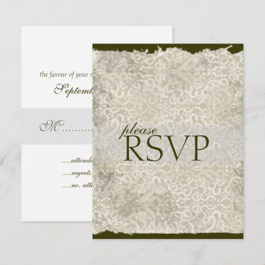 Klassieke Damask RSVP-kaarten, olijven RSVP Kaartje (Voorkant / Achterkant)