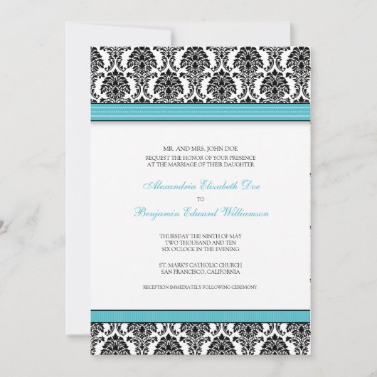 Klassieke Damask Wedding Invitation (waterkonijnen Kaart (Voorkant)